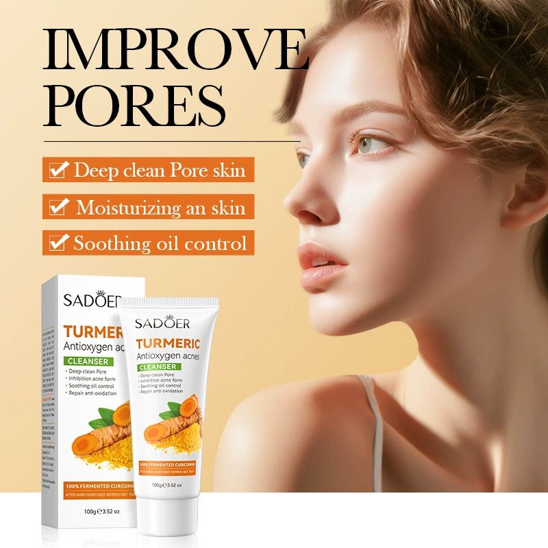 SADOER 4PCS Turmeric Set:Tumeric Cleanser + Face Toner +Face Serum + Face Cream , with unparelled Vitamin C capabilities, Helps in Preven Acne, Sooth, Hydrate, Lighten Acne Marks