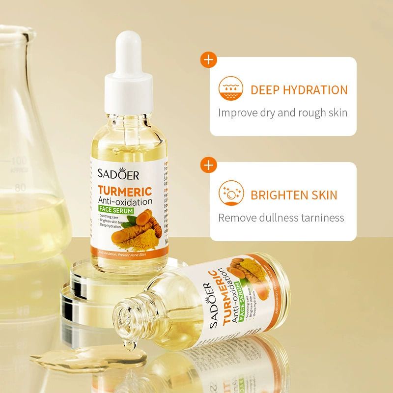 SADOER 4PCS Turmeric Set:Tumeric Cleanser + Face Toner +Face Serum + Face Cream , with unparelled Vitamin C capabilities, Helps in Preven Acne, Sooth, Hydrate, Lighten Acne Marks