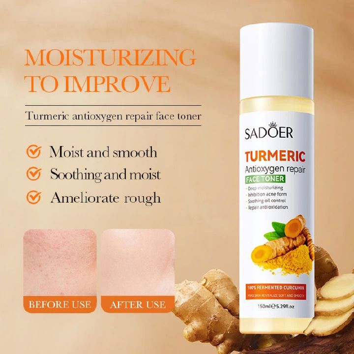 SADOER 4PCS Turmeric Set:Tumeric Cleanser + Face Toner +Face Serum + Face Cream , with unparelled Vitamin C capabilities, Helps in Preven Acne, Sooth, Hydrate, Lighten Acne Marks