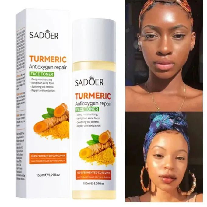 SADOER 4PCS Turmeric Set:Tumeric Cleanser + Face Toner +Face Serum + Face Cream , with unparelled Vitamin C capabilities, Helps in Preven Acne, Sooth, Hydrate, Lighten Acne Marks
