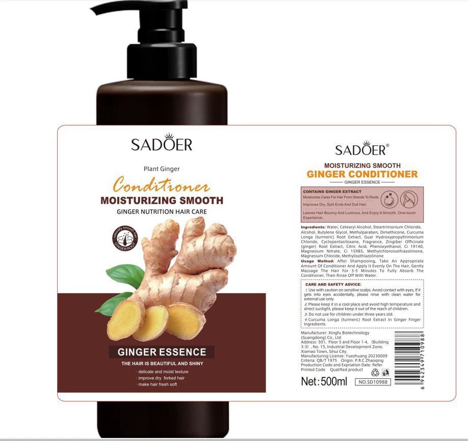 2PCS SADOER Ginger Hair Care Set: Shampoo+ Conditioner,  Reduces Dryness, Bifurcation & Coarseness, Leaving Hair Elastic & Shiny