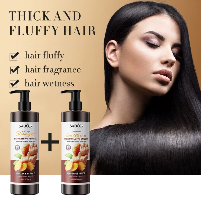 2PCS SADOER Ginger Hair Care Set: Shampoo+ Conditioner,  Reduces Dryness, Bifurcation & Coarseness, Leaving Hair Elastic & Shiny