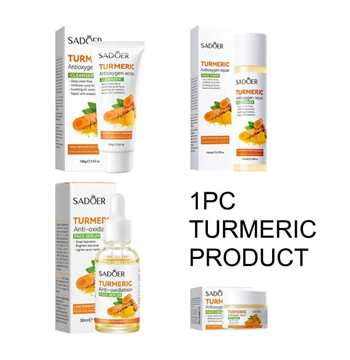 1Pc SADOER Turmeric Product:Tumeric Cleanser , Face Toner ,Face Serum +,Face Cream , with unparelled Vitamin C capabilities, Helps in Preven Acne, Sooth, Hydrate, Lighten Acne Marks