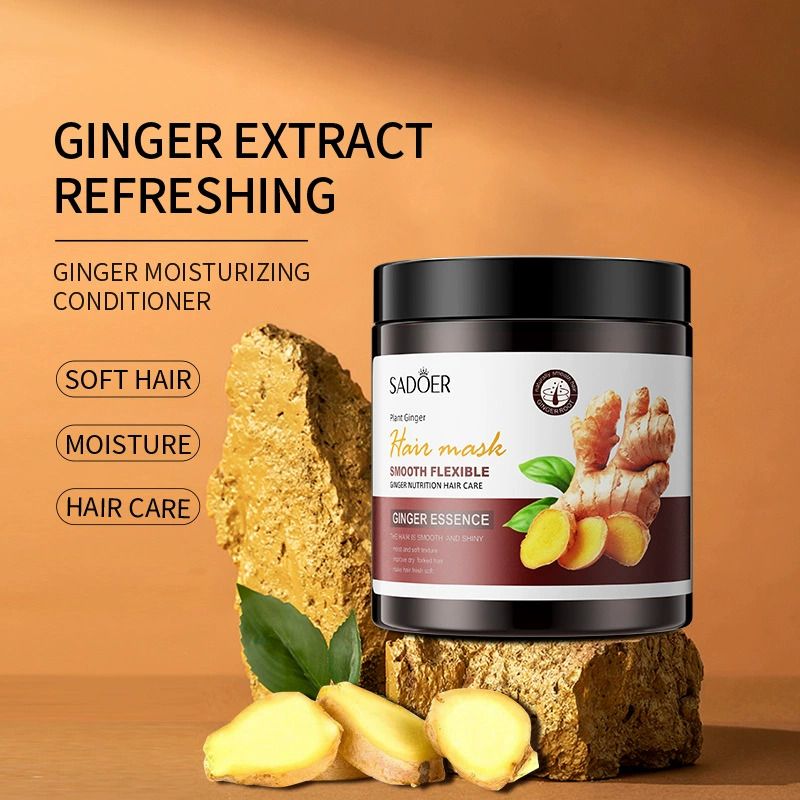 2PCS SADOER Ginger Hair Care Set: Hair Mask + Treatment Liquid - Reduces Dryness, Bifurcation & Coarseness, Leaving Hair Elastic & Shiny
