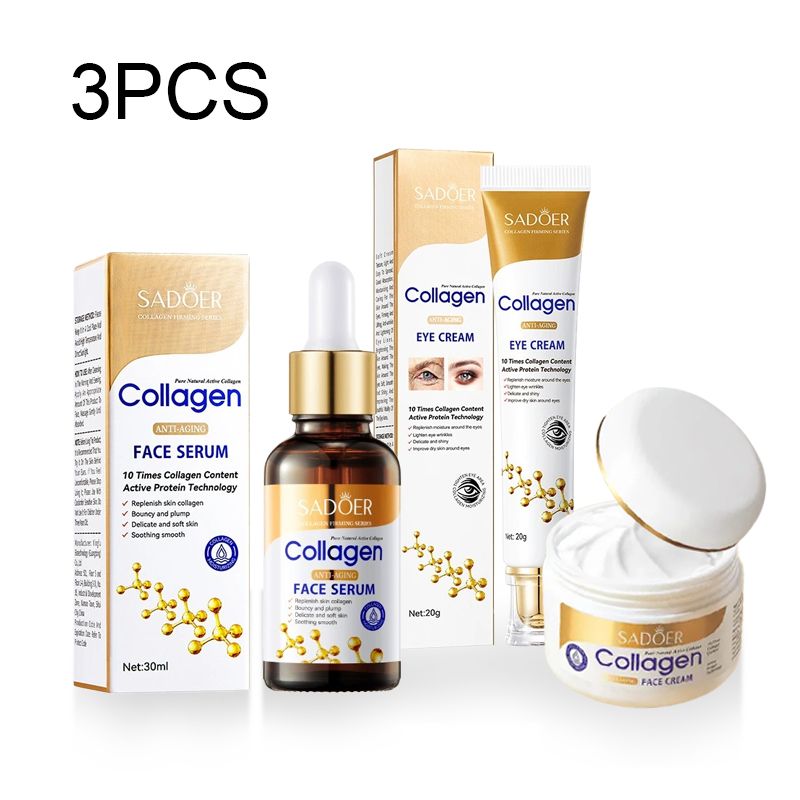 SADOER 3pcs Collagen Set: Face Serum+  Face Cream + Eye Serum， for Moisturizing Anti-Wrinkles and Anti -Fine Lines Face Smoothening Moisturizer, Vitamin C Complementars