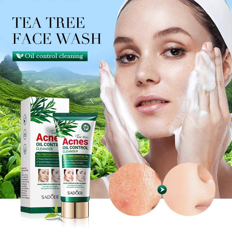 SADOER 8Pcs Tea Tree Oil Control Set: Cleanser + Gel+ Face Serum +Face Cream + 4 Masks .for Heals Acne, Fades Acne Marks, Soothes, Repairs, Moisturizes, Makes skin elastic