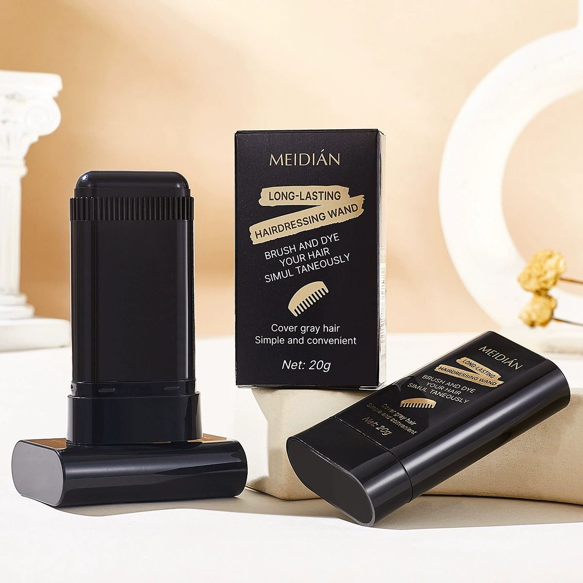 20g Portable Hair Dye Stick - Quick Gray Coverage, Easy Application, Quickly Dye Hair, Long-Lasting for All Hair Types | Creamy Texture, Sleek Design, Includes Applicator Brush