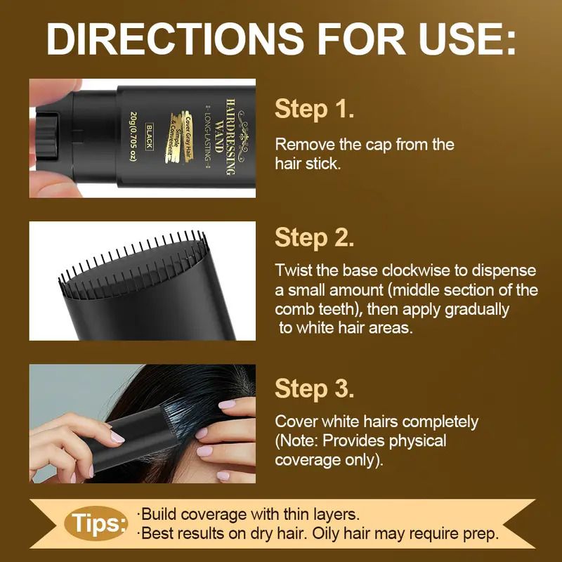 20g Portable Hair Dye Stick - Quick Gray Coverage, Easy Application, Quickly Dye Hair, Long-Lasting for All Hair Types | Creamy Texture, Sleek Design, Includes Applicator Brush