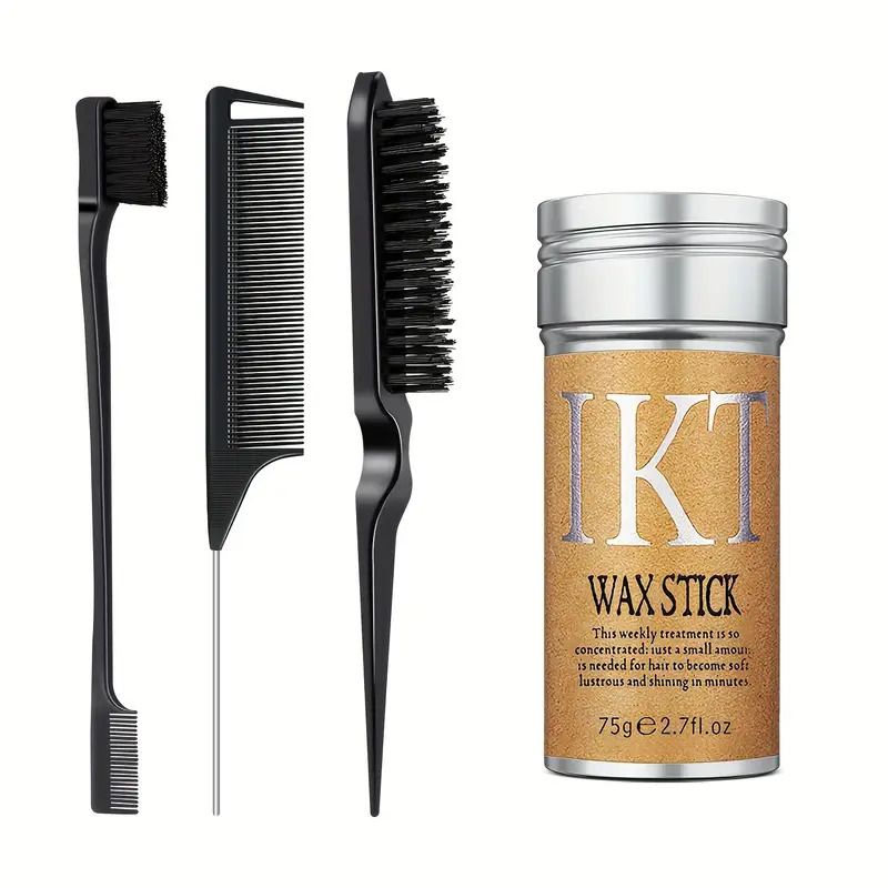 IKT Unisex Hair Wax Stick Set, Non-Greasy Smooth Paste for Normal Hair, Plastic Hair Styling Comb for Wavy Curly Hair, Hair Control for Wigs, Hair Styling Tool for Men and Women, Carnival/Mardi Gras/M