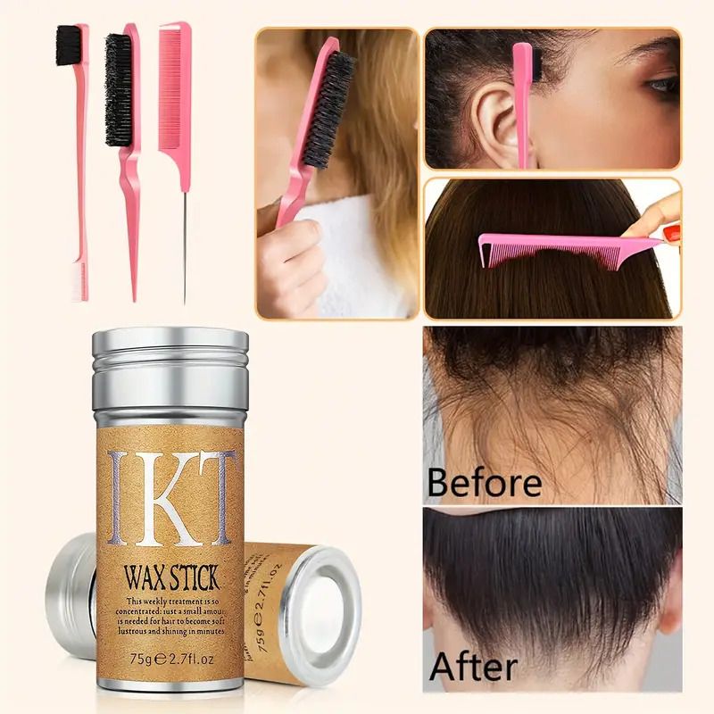 IKT Unisex Hair Wax Stick Set, Non-Greasy Smooth Paste for Normal Hair, Plastic Hair Styling Comb for Wavy Curly Hair, Hair Control for Wigs, Hair Styling Tool for Men and Women, Carnival/Mardi Gras/M