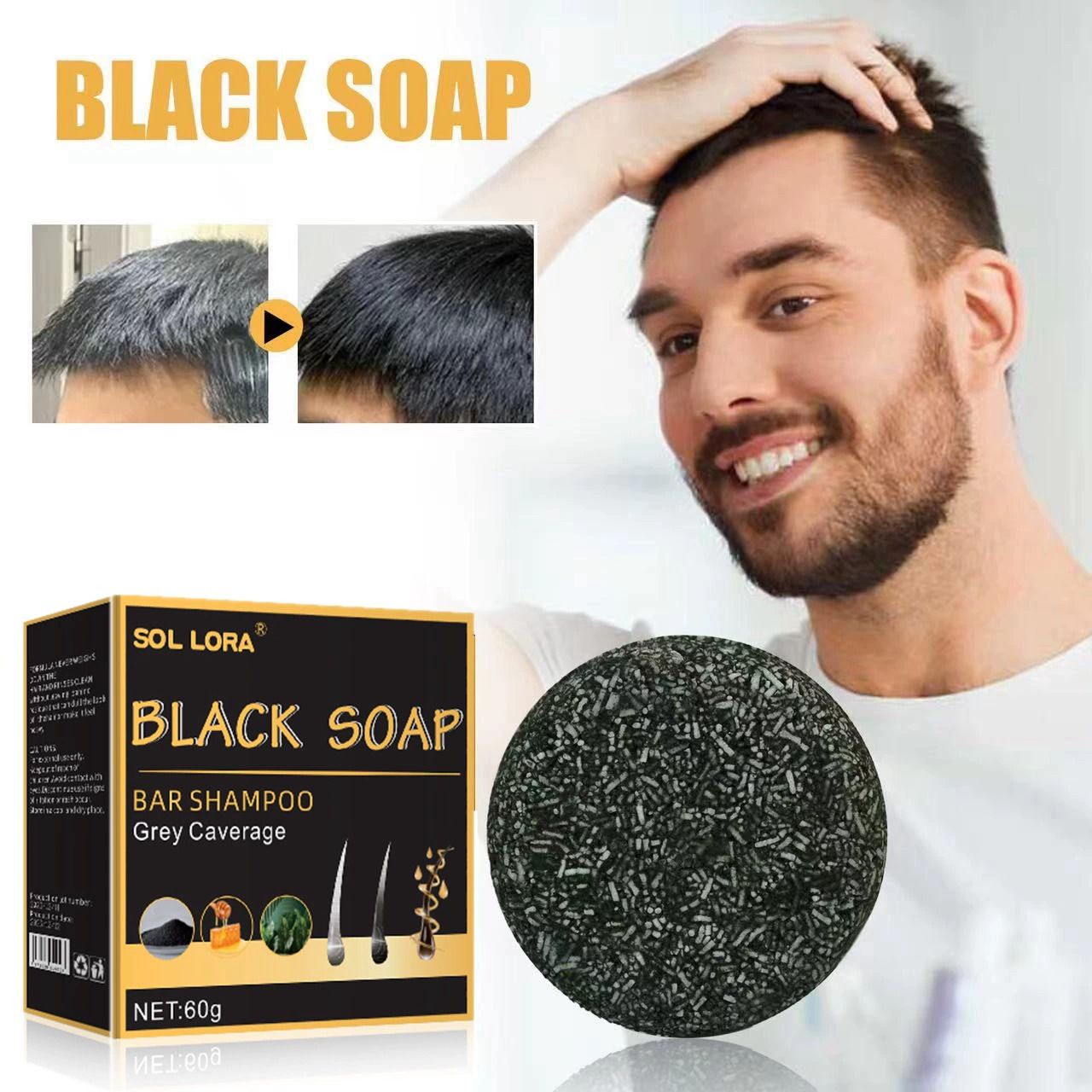 Grey Coverage Bar Shampoo Repair Gray White Hair Color Treatment Smoothing Nourishing Anti Dandruff Natural Hair Darkening Soap