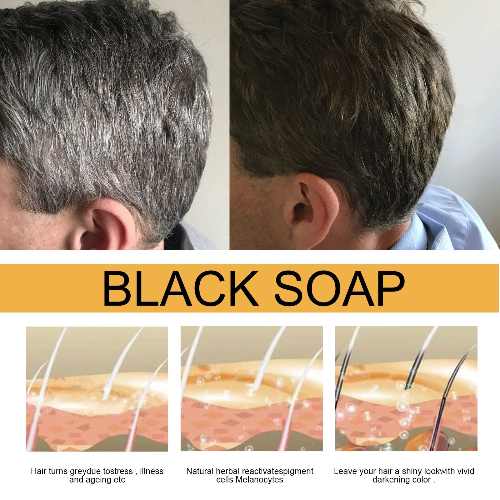 Grey Coverage Bar Shampoo Repair Gray White Hair Color Treatment Smoothing Nourishing Anti Dandruff Natural Hair Darkening Soap