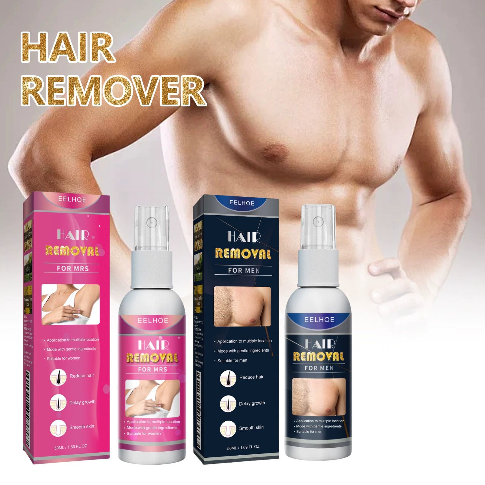 50ml Hair Removal Spray Nourishing Painless Non Irritating Soft Growth Inhibitor Smooth Portable Body Hair Removal for Man Women