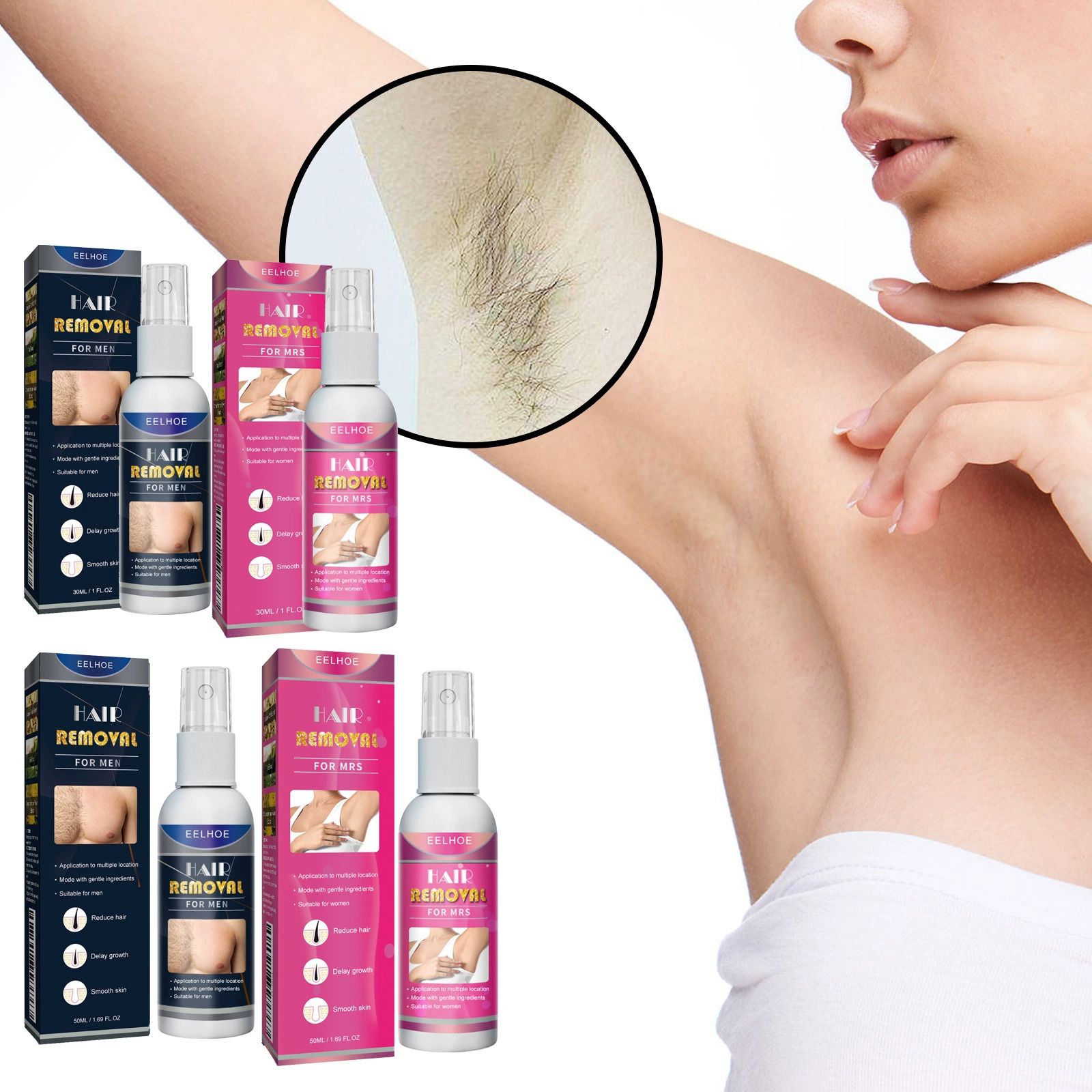 50ml Hair Removal Spray Nourishing Painless Non Irritating Soft Growth Inhibitor Smooth Portable Body Hair Removal for Man Women