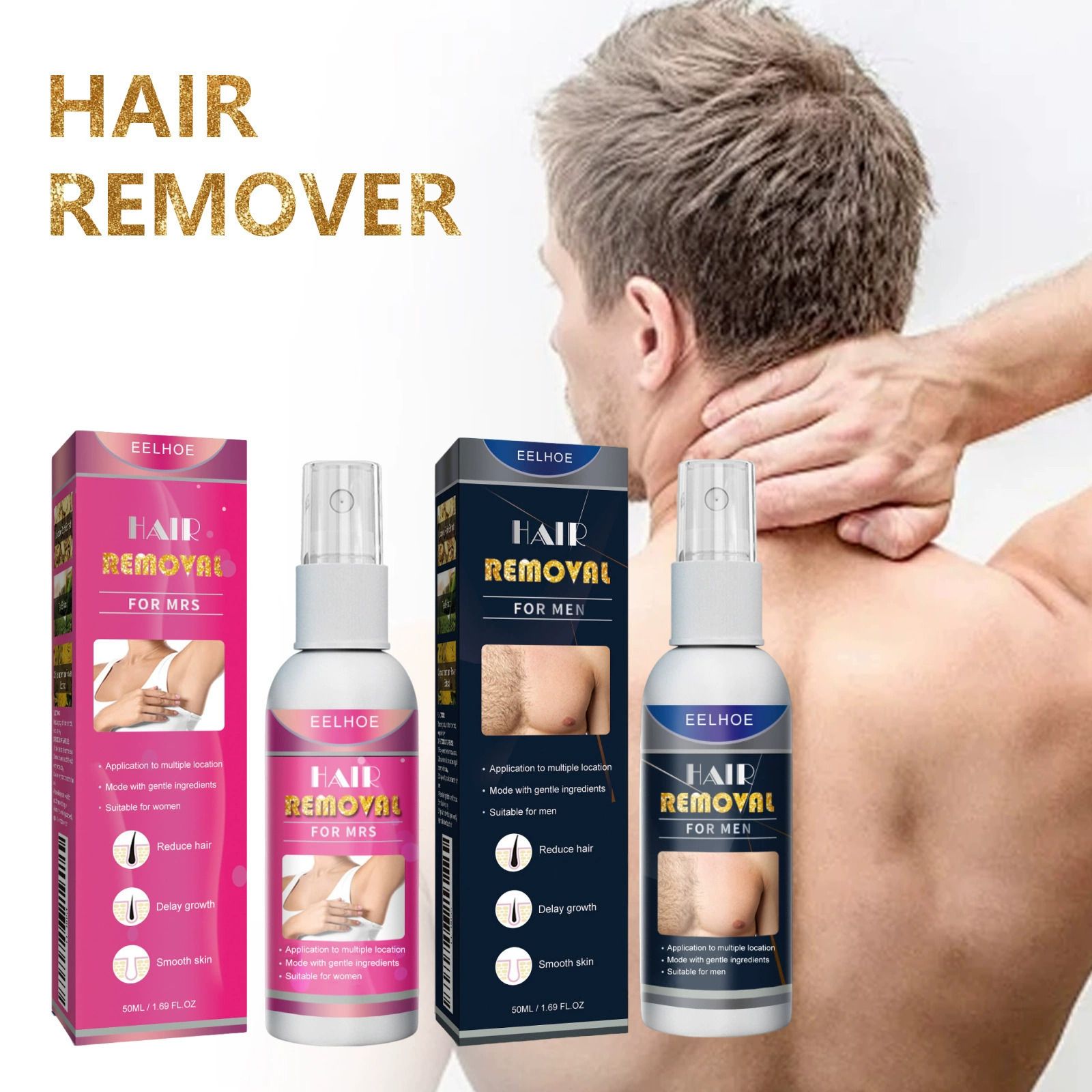 50ml Hair Removal Spray Nourishing Painless Non Irritating Soft Growth Inhibitor Smooth Portable Body Hair Removal for Man Women