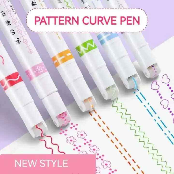 6Pcs/Set Flower Line Shape Highlighter Pen Roller Tip Curve Liner Marker Kawaii Korean Stationery School Office Supplies Gifts