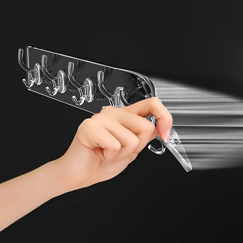 1pc Fashion Acrylic Transparent Wall-Mounted Coat Hooks Plastic Self-Adhesive 6-Hook Rack for Easy Install Perfect for Hanging Clothes Towels Keys in Kitchen  Bedroom  Bathroom  Living Room