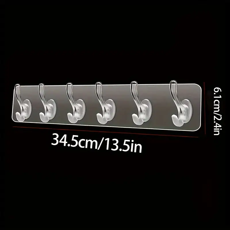 1pc Fashion Acrylic Transparent Wall-Mounted Coat Hooks Plastic Self-Adhesive 6-Hook Rack for Easy Install Perfect for Hanging Clothes Towels Keys in Kitchen  Bedroom  Bathroom  Living Room