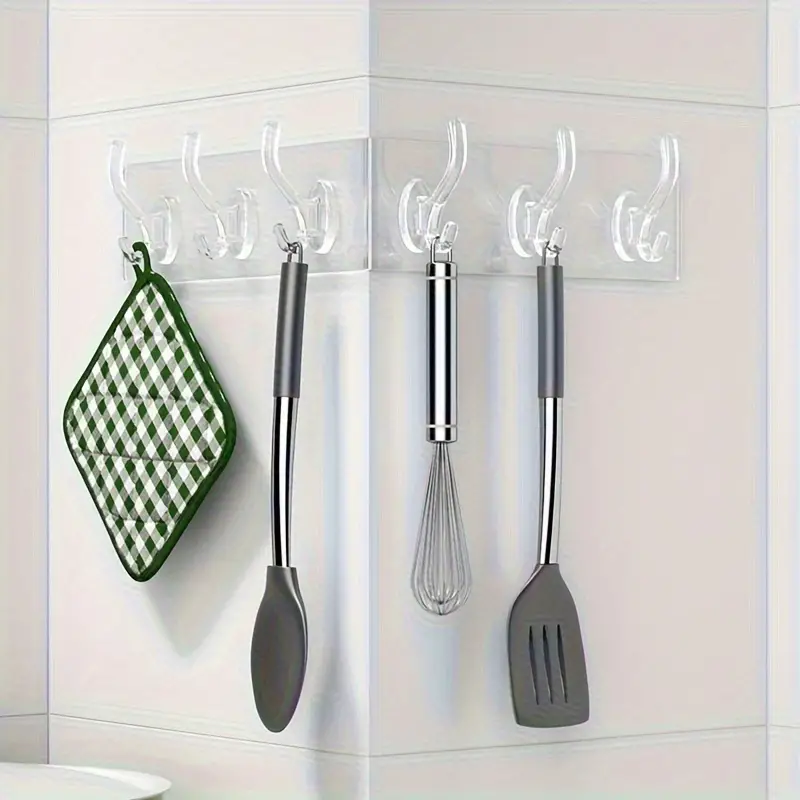 1pc Fashion Acrylic Transparent Wall-Mounted Coat Hooks Plastic Self-Adhesive 6-Hook Rack for Easy Install Perfect for Hanging Clothes Towels Keys in Kitchen  Bedroom  Bathroom  Living Room