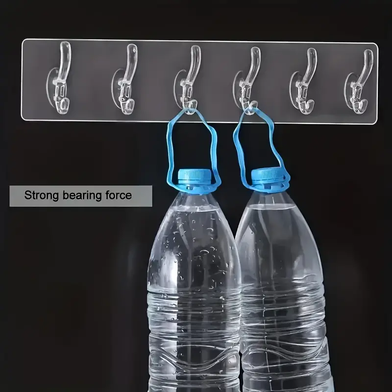 1pc Fashion Acrylic Transparent Wall-Mounted Coat Hooks Plastic Self-Adhesive 6-Hook Rack for Easy Install Perfect for Hanging Clothes Towels Keys in Kitchen  Bedroom  Bathroom  Living Room