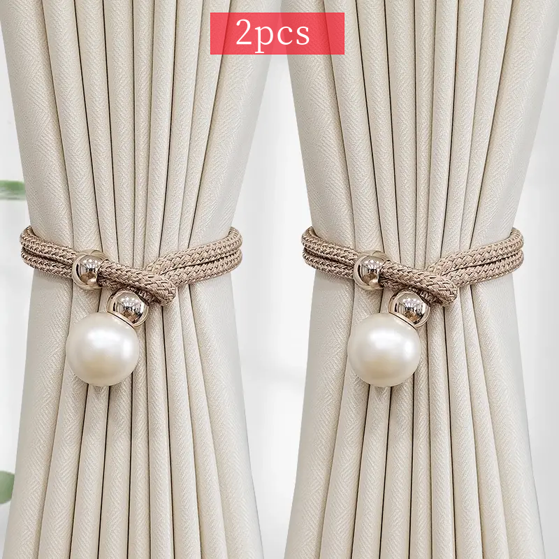 2pcs French Curtain Tiebacks With Faux Pearl Decorations Convenient Drape Tiebacks Decorative Curtain Holdbacks Holder Curtain Tiebacks For Window Draperies For Home Bedroom Office Decor
