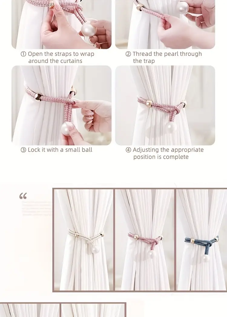 2pcs French Curtain Tiebacks With Faux Pearl Decorations Convenient Drape Tiebacks Decorative Curtain Holdbacks Holder Curtain Tiebacks For Window Draperies For Home Bedroom Office Decor