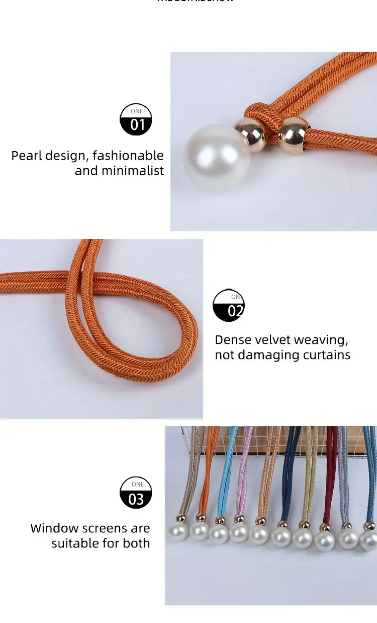 2pcs French Curtain Tiebacks With Faux Pearl Decorations Convenient Drape Tiebacks Decorative Curtain Holdbacks Holder Curtain Tiebacks For Window Draperies For Home Bedroom Office Decor