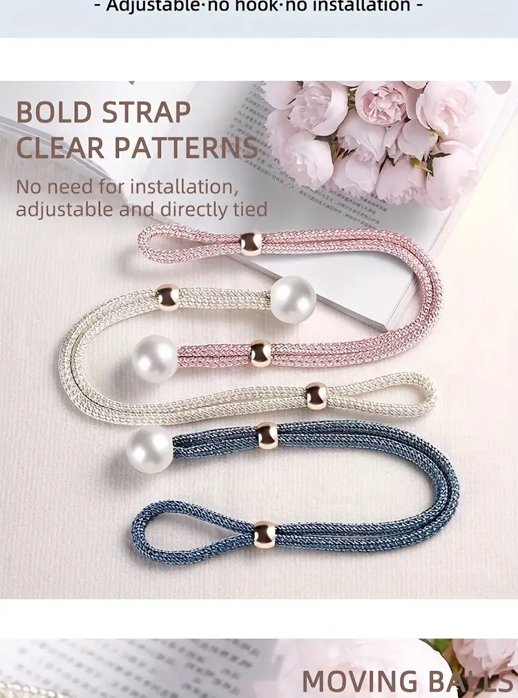 2pcs French Curtain Tiebacks With Faux Pearl Decorations Convenient Drape Tiebacks Decorative Curtain Holdbacks Holder Curtain Tiebacks For Window Draperies For Home Bedroom Office Decor