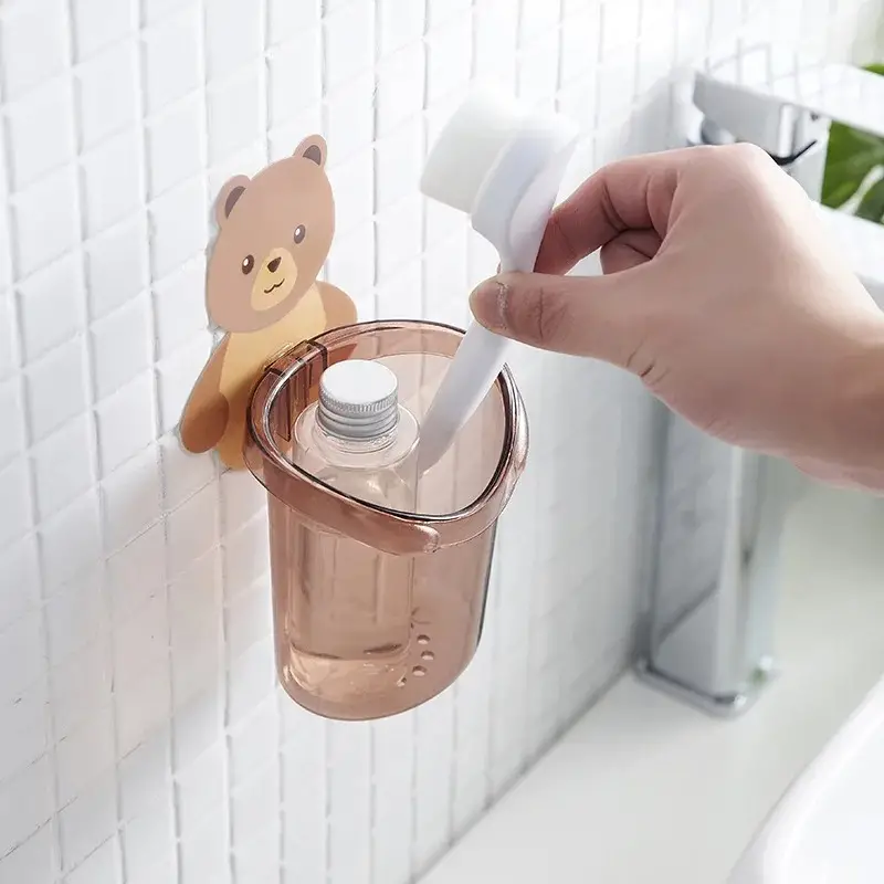 3pc Toothbrush Holders Cup Holders Storage Rack Bear Mug Household Punch-free Traceless Adhesive Suitable For Bathroom