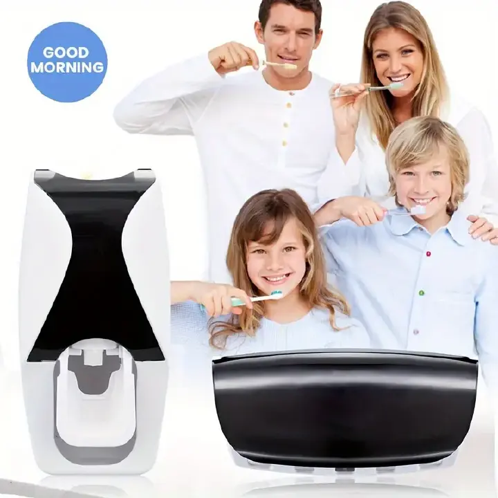 Automatic Wall Mount Toothpaste Dispenser with 5 Slots Convenient and Hygienic Bathroom Organizer ABS PS Silicone No Electricity Required