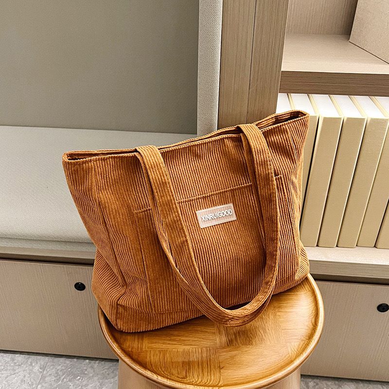 Women Tote Bag Corduroy Material Magnetic Buckle Open And Close Shopping Daily Travel Shoulder Bag