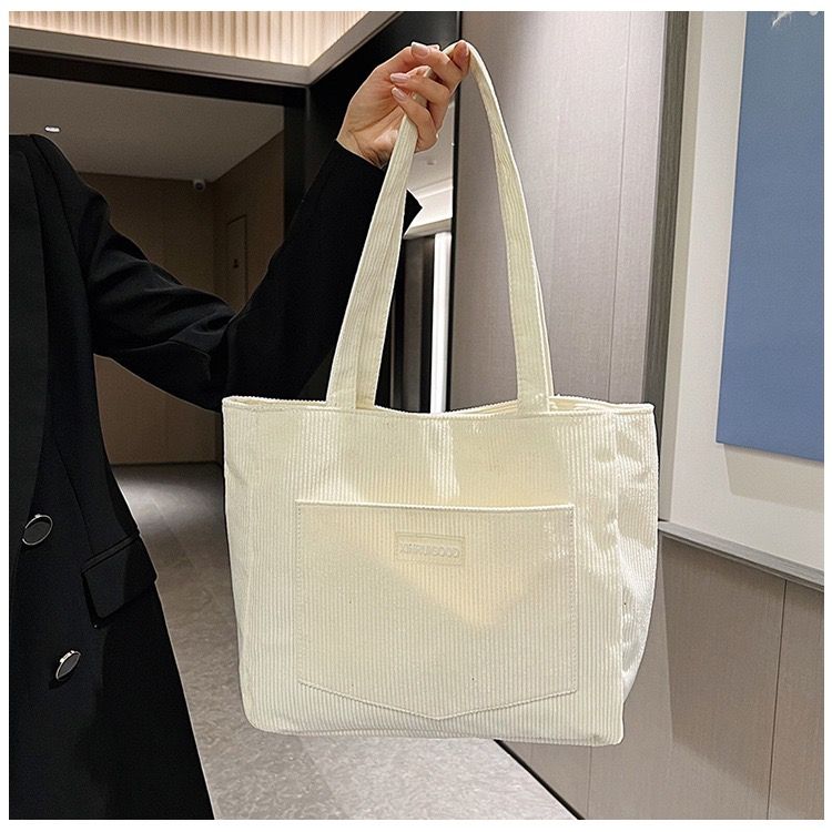 Women Tote Bag Corduroy Material Magnetic Buckle Open And Close Shopping Daily Travel Shoulder Bag