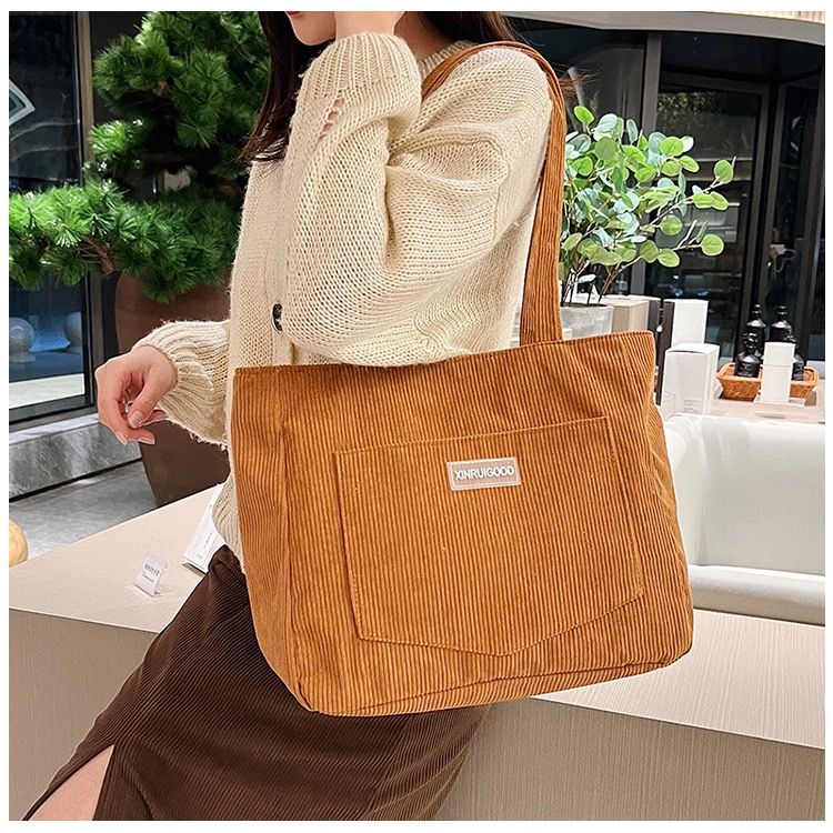Women Tote Bag Corduroy Material Magnetic Buckle Open And Close Shopping Daily Travel Shoulder Bag
