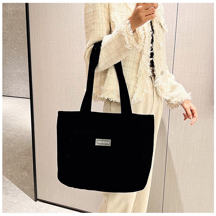 Women Tote Bag Corduroy Material Magnetic Buckle Open And Close Shopping Daily Travel Shoulder Bag