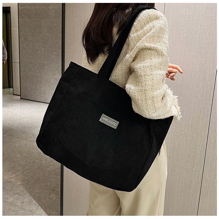 Women Tote Bag Corduroy Material Magnetic Buckle Open And Close Shopping Daily Travel Shoulder Bag