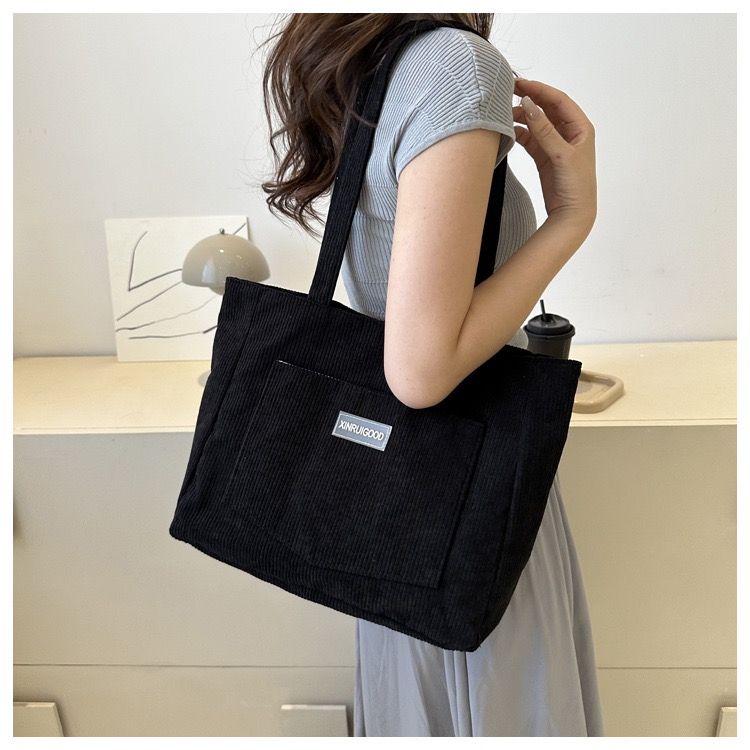 Women Tote Bag Corduroy Material Magnetic Buckle Open And Close Shopping Daily Travel Shoulder Bag