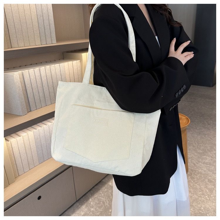 Women Tote Bag Corduroy Material Magnetic Buckle Open And Close Shopping Daily Travel Shoulder Bag