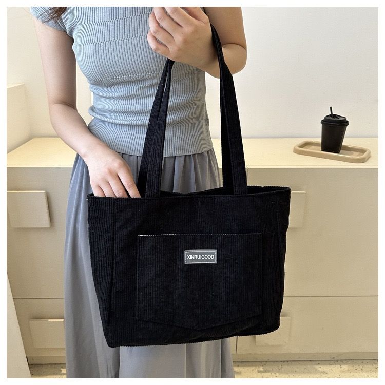 Women Tote Bag Corduroy Material Magnetic Buckle Open And Close Shopping Daily Travel Shoulder Bag