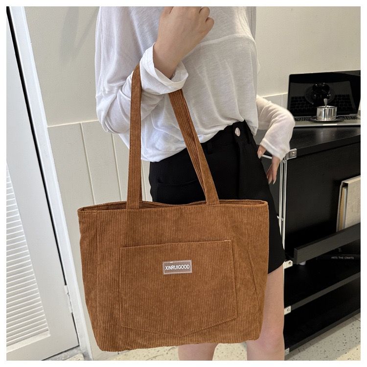 Women Tote Bag Corduroy Material Magnetic Buckle Open And Close Shopping Daily Travel Shoulder Bag