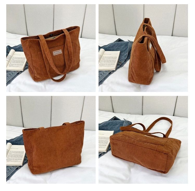Women Tote Bag Corduroy Material Magnetic Buckle Open And Close Shopping Daily Travel Shoulder Bag