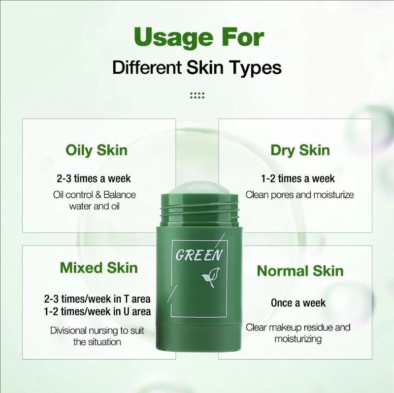 Green Tea Mask Stick Blackhead Remover Clay Face Mask Oil Control Acne Remover Pore Cleansing Purifying Detoxifying Skin Care