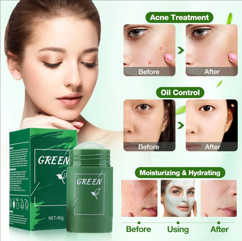 Green Tea Mask Stick Blackhead Remover Clay Face Mask Oil Control Acne Remover Pore Cleansing Purifying Detoxifying Skin Care