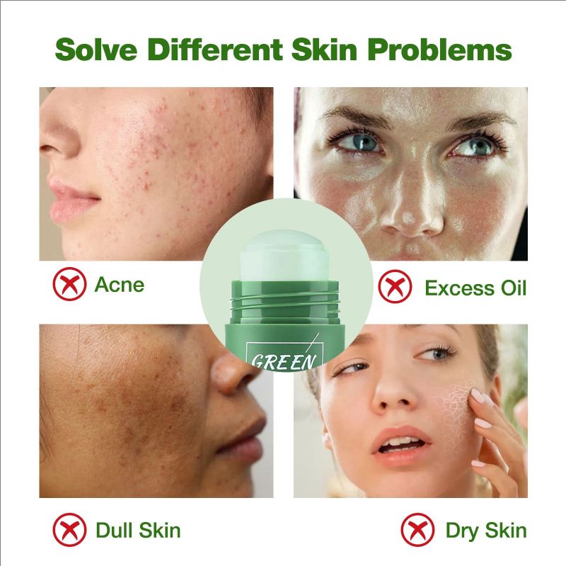 Green Tea Mask Stick Blackhead Remover Clay Face Mask Oil Control Acne Remover Pore Cleansing Purifying Detoxifying Skin Care