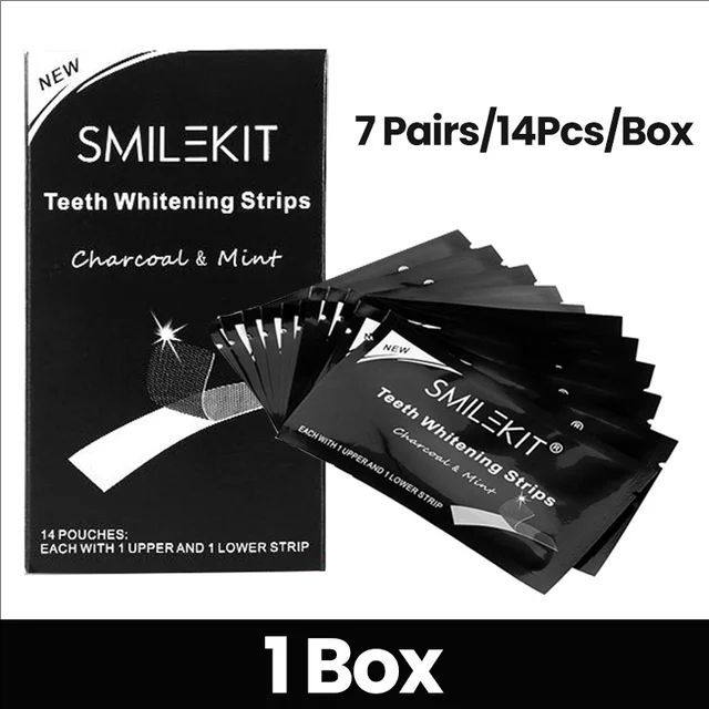 14pcs/box Teeth Whitening Strip Charcoal Teeth Whitening Strips Remove Coffee Tea Stains Tooth Whitening Kit Dental Bleaching