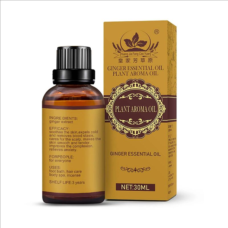 30ML Natural Ginger Oil Lymphatic Drainage Therapy Anti Aging Plant Essential Oil Promote Metabolism Full Body Slim Massage Oils