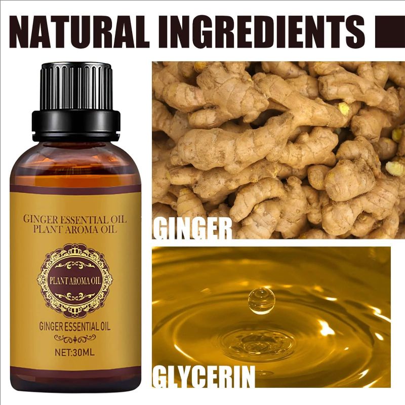 30ML Natural Ginger Oil Lymphatic Drainage Therapy Anti Aging Plant Essential Oil Promote Metabolism Full Body Slim Massage Oils