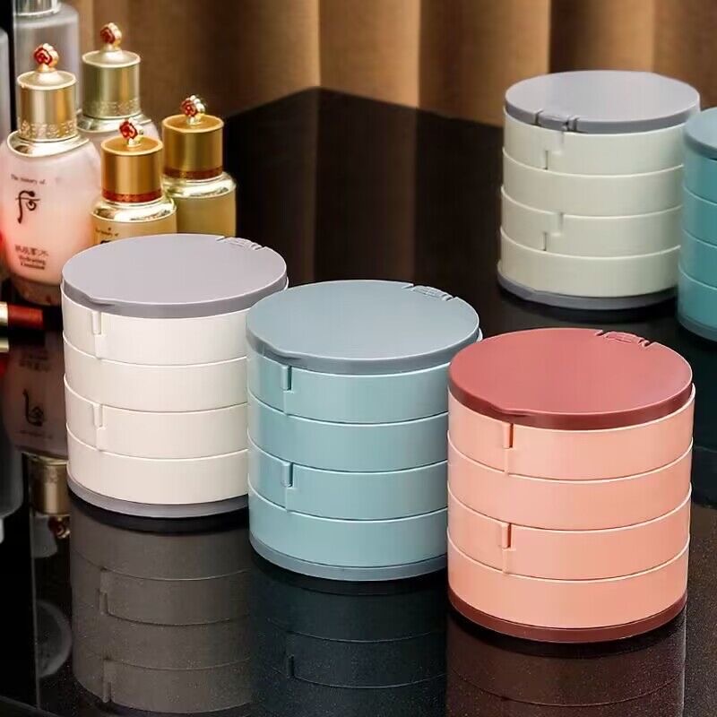 Multi-layer Rotary Jewelry Box Cosmetic Mirror for Ring Necklace Earrings Jewelry Organizer Large-capacity Dustproof Storage Box
