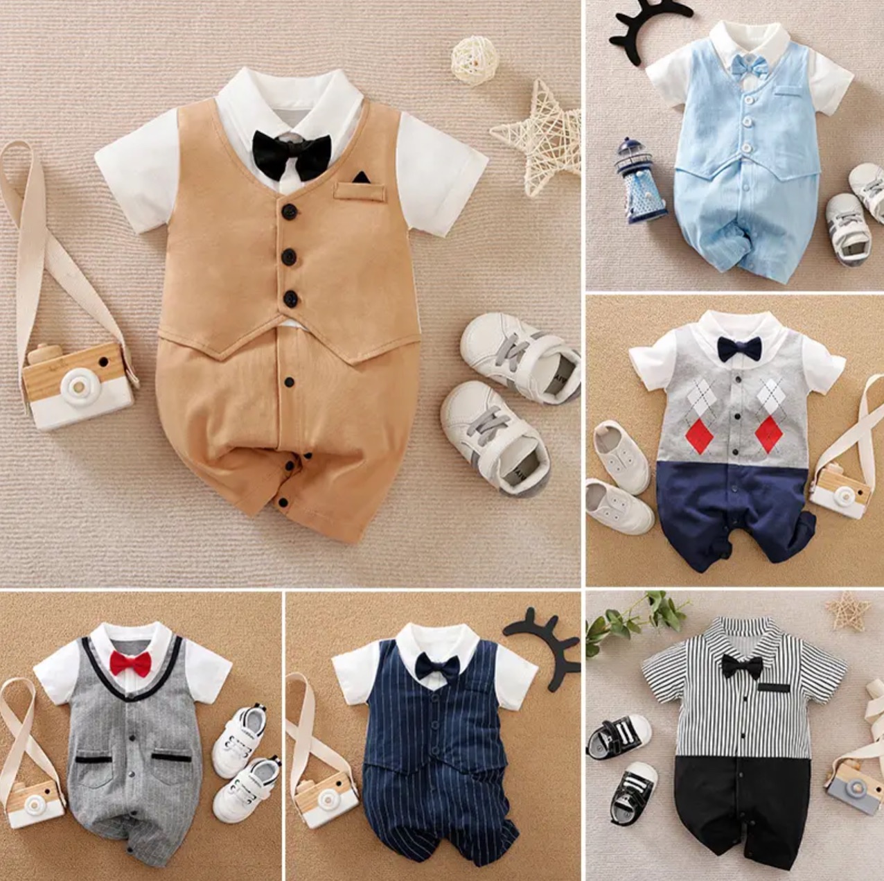 0-18 Baby Bodysuit Gentleman Style Handsome Formal Cotton Comfortable Soft Boys And Girls Summer Short Sleeved Newborn Clothes