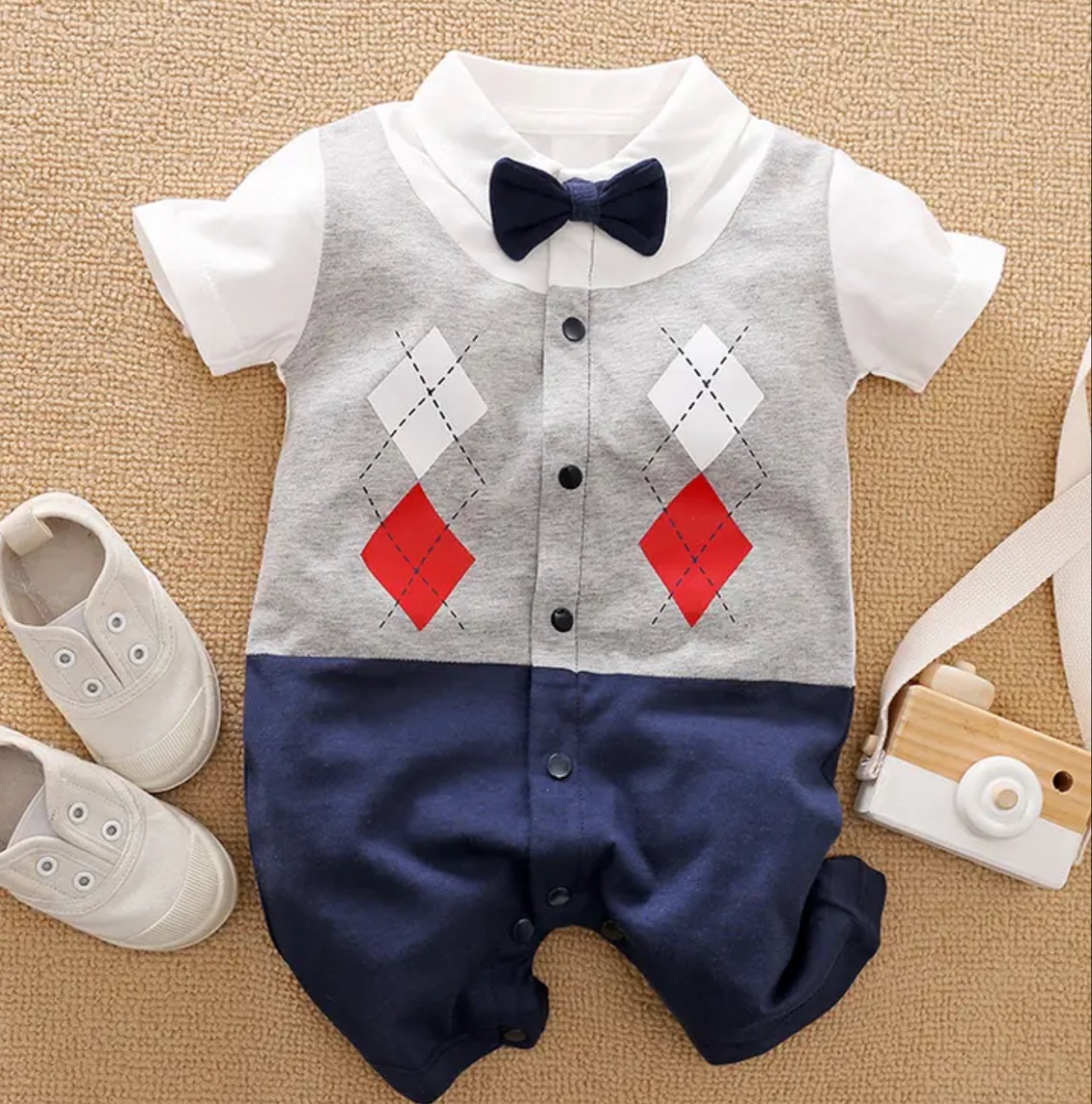 0-18 Baby Bodysuit Gentleman Style Handsome Formal Cotton Comfortable Soft Boys And Girls Summer Short Sleeved Newborn Clothes
