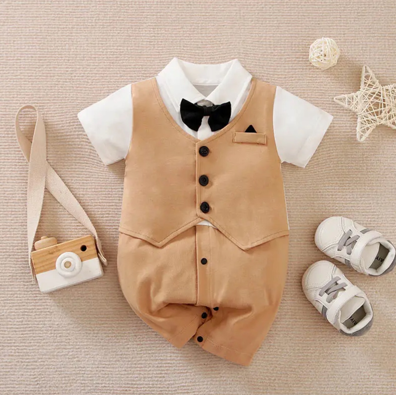 0-18 Baby Bodysuit Gentleman Style Handsome Formal Cotton Comfortable Soft Boys And Girls Summer Short Sleeved Newborn Clothes